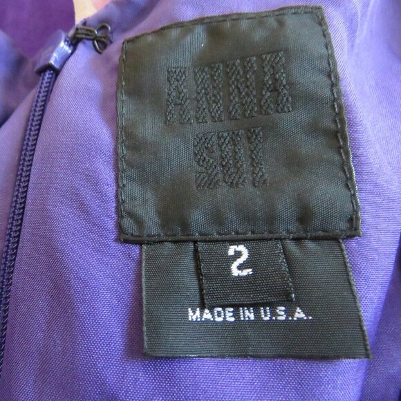 VINTAGE ANNA SUI 100% Silk Purple Ditsy Floral Draped Dress Y2K - Size US 2 - Picture 14 of 15